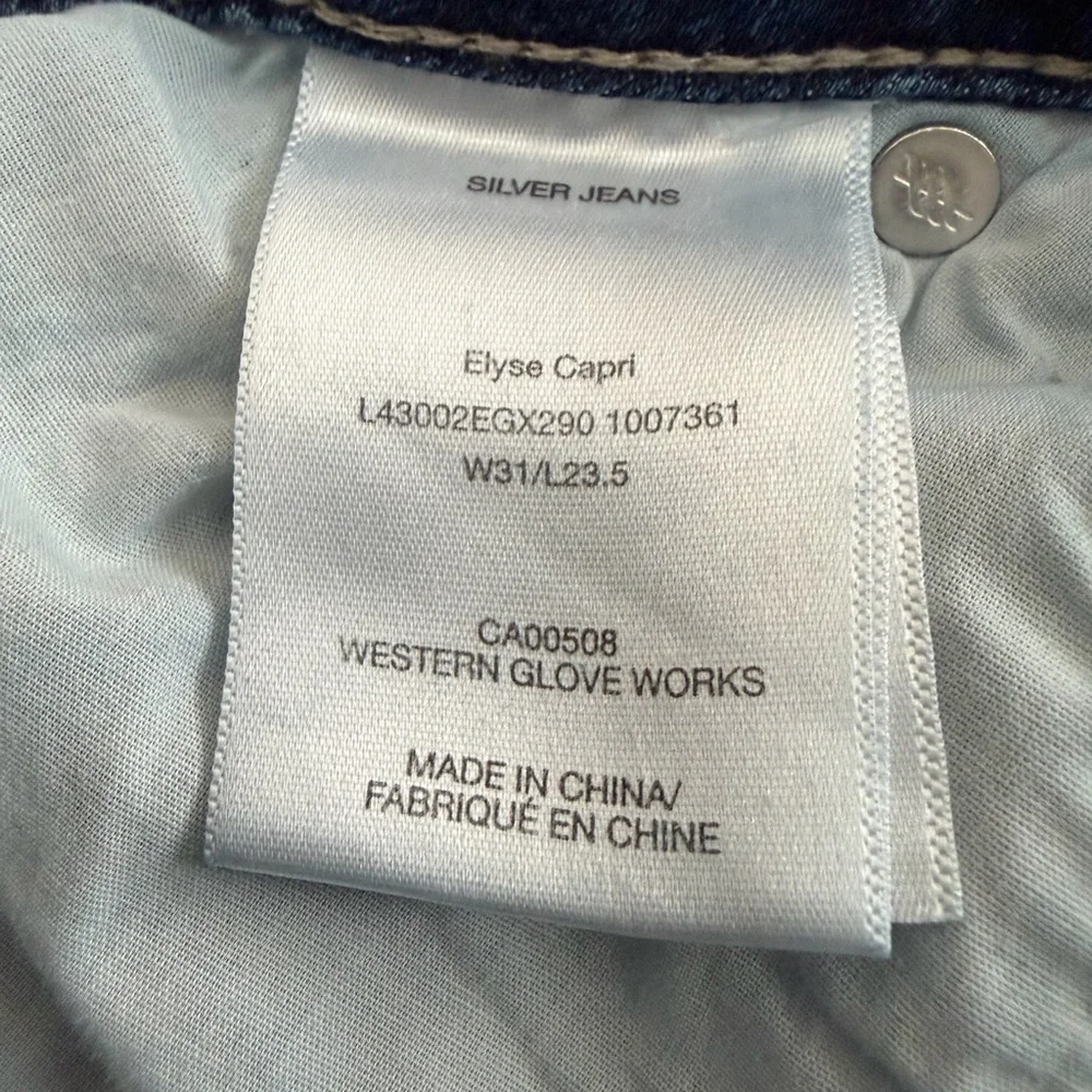 SILVER JEANS CO Elyse Capri Frayed Denim Embroidered Jeans Size 31  34x24 - Picture 8 of 9